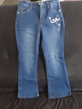 Heritage Blue Boot-Cut Jeans with White 'LOVE' Graphic